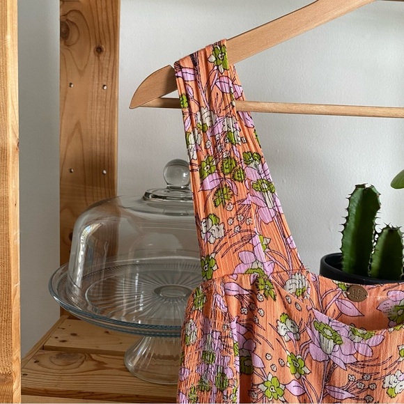 Free People Orange Floral Wide Leg Aloha Jumpsuit M - Picture 6 of 16